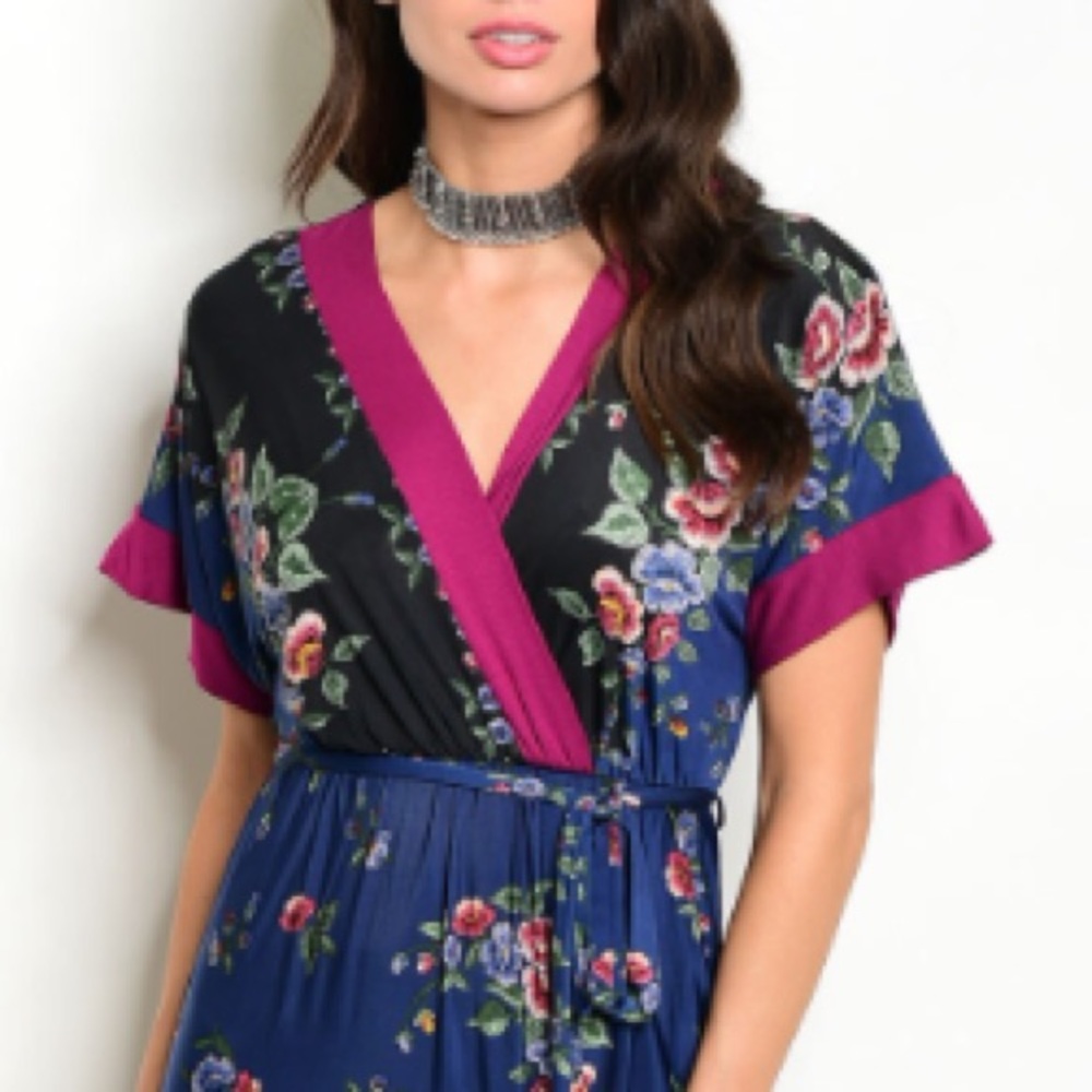 Navy & magenta floral maxi dress, PRETTY! - Picture 3 of 7